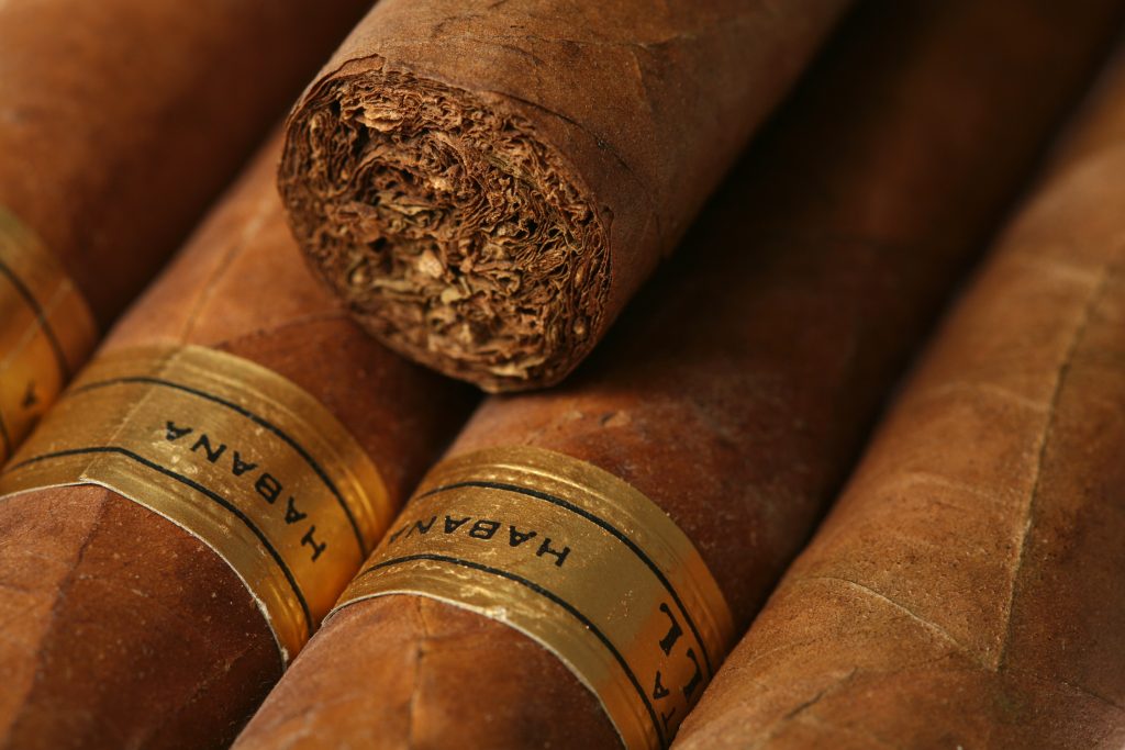 close up of cigars to accompany with champagne