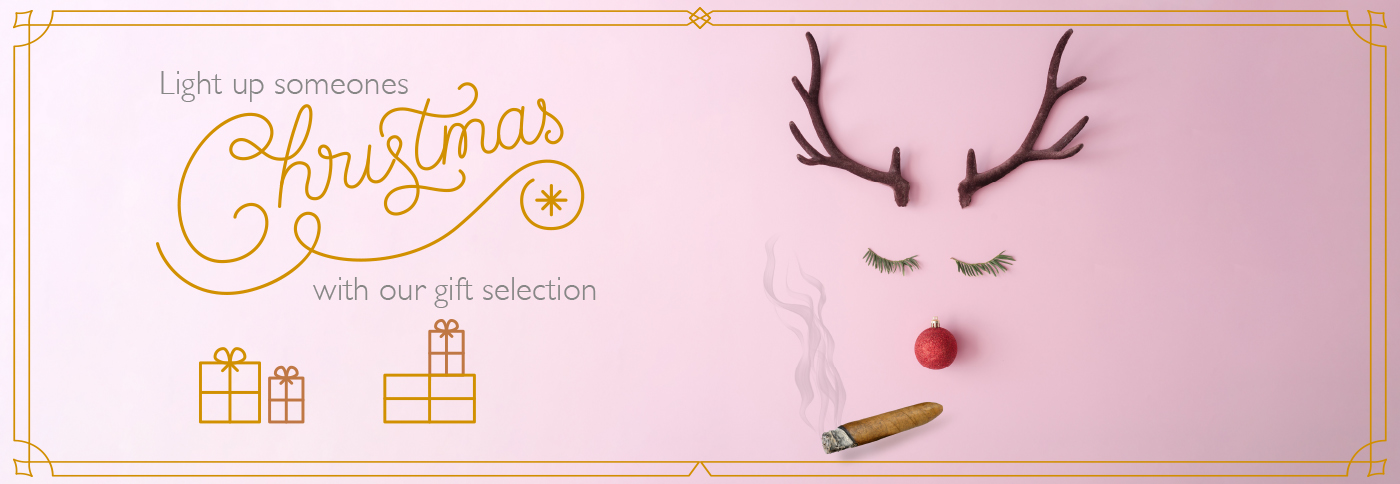 Pink Christmas Banner with a Reindeer smoking a cigar